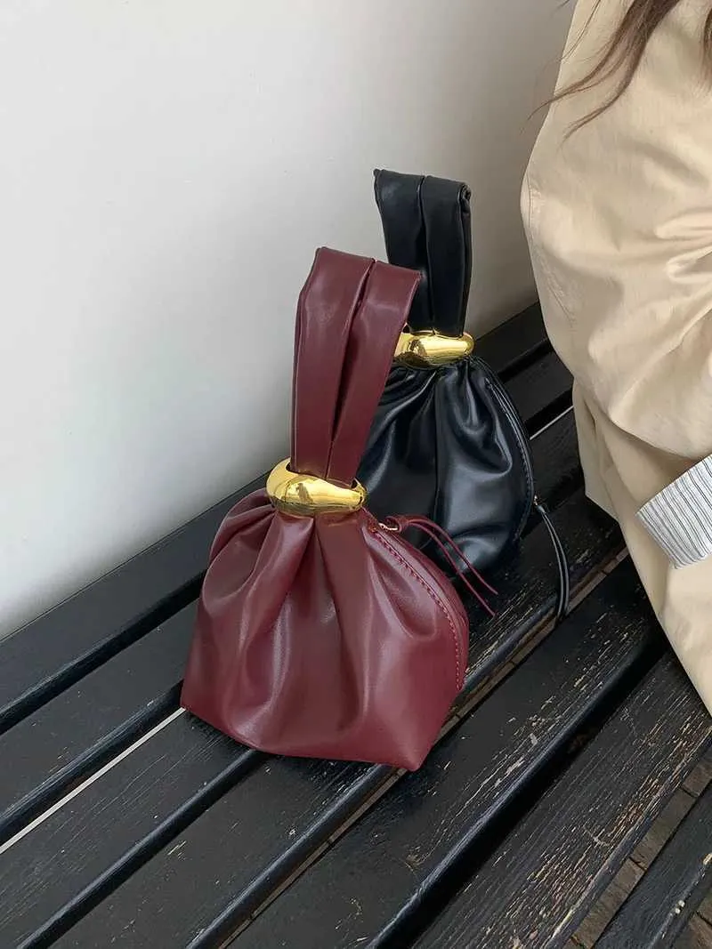 Retro geplooide dames kleine handtassen zachte PU lederen dames emmer clutch schoudertassen mode vintage vrouwelijk_voghion.com