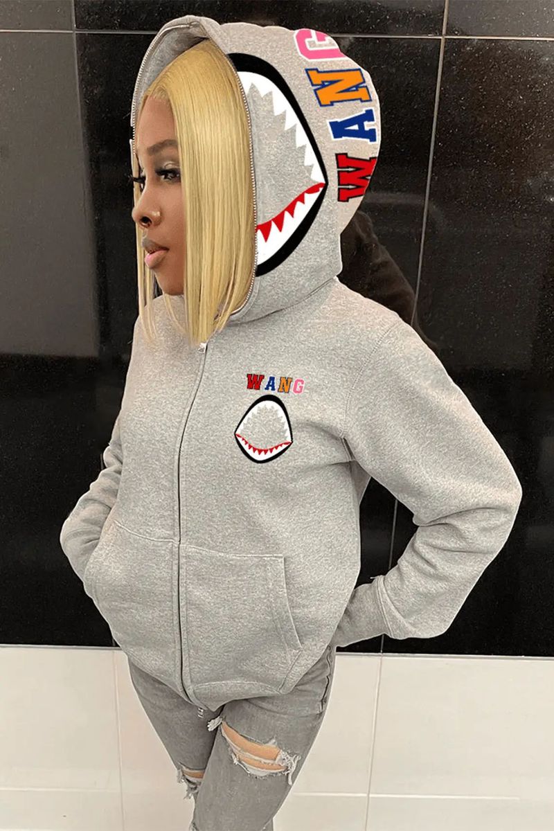 Trendy sweatshirt met haaienbekprint en zakken voor dames nu verkrijgbaar_voghion.com