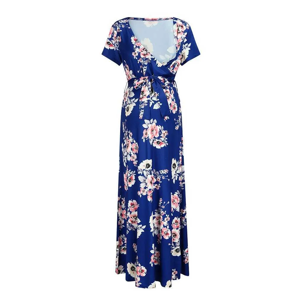 Women's Long Dress Prom Clothes Floral Printed V Neck Summer Pregnancy Dresses For Pregnant Women Maternity Clothing_voghion.com