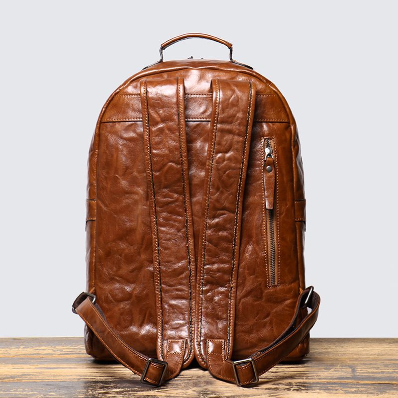 Echtleder-Rucksack Herren, pflanzlich gegerbtes Rindsleder mit handlicher Textur, passend für 15-Zoll-Laptop,_voghion.com