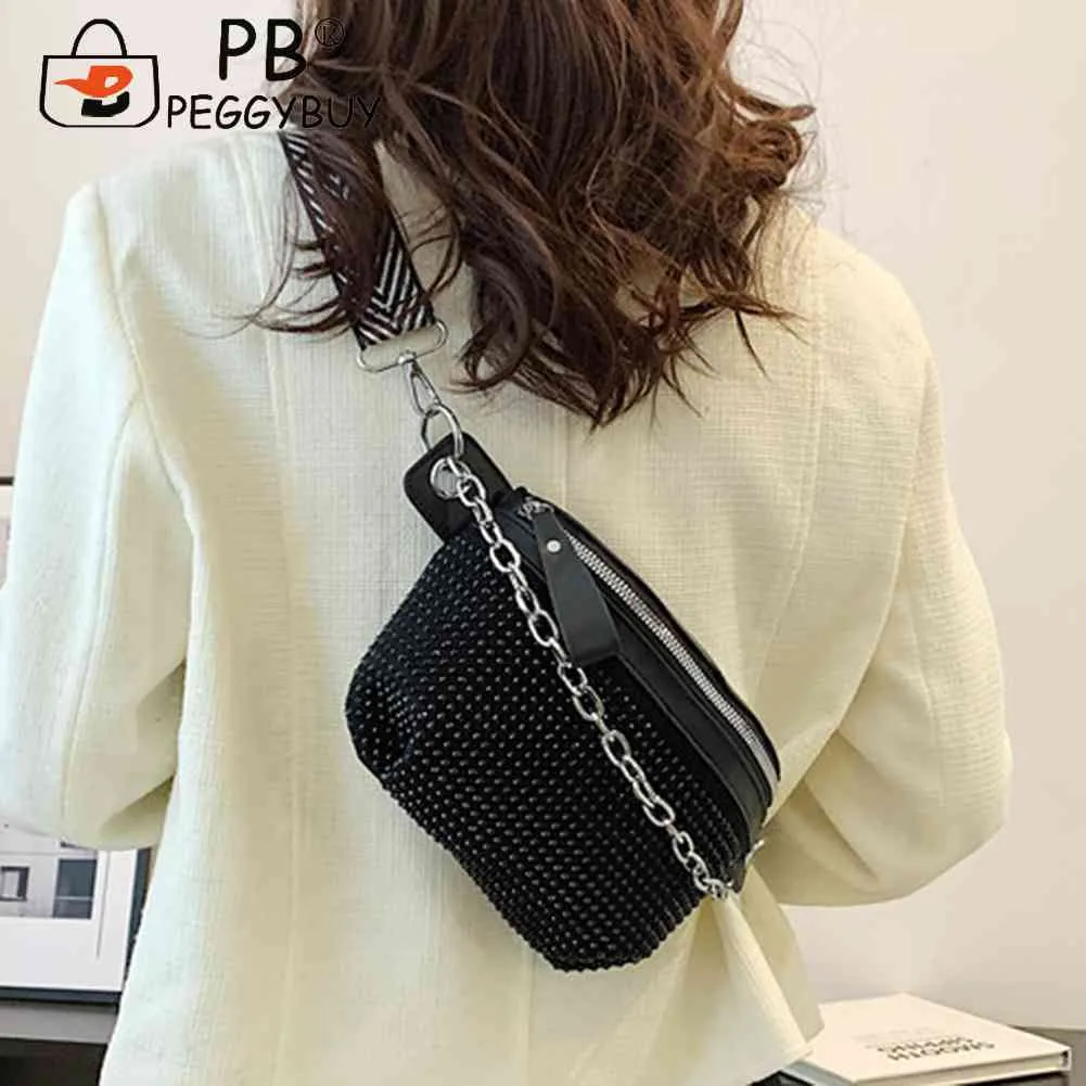 Rhinestone Ladies Handbags Fashion Chain Female Sling Waist Pack Casual Adjustable Strap Portable Elegant For Weekend_voghion.com