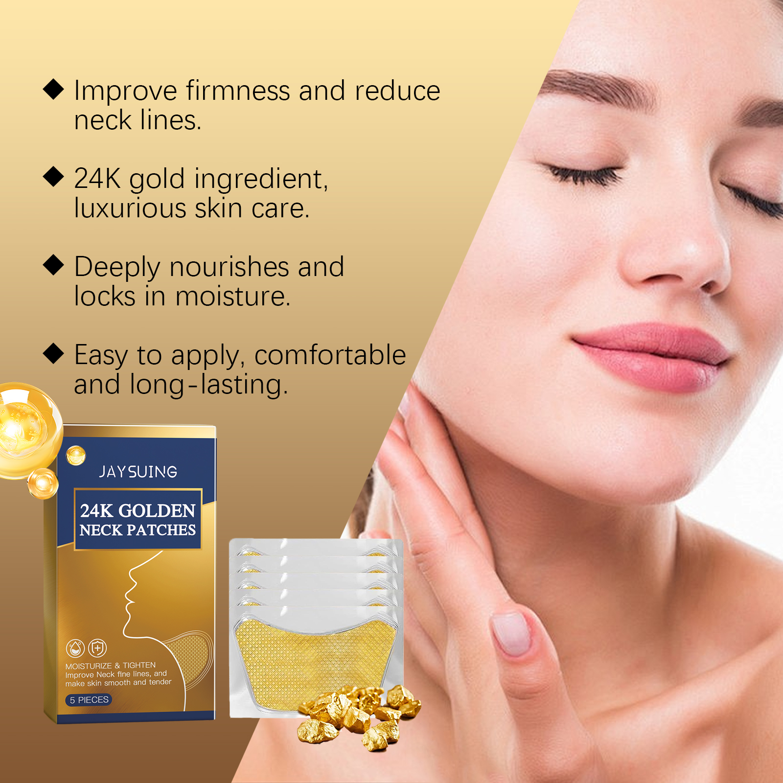 Jaysuing Gold Collagen Neck Patch Moisturizes, Nourishes And Lifts Neck Line Patch_voghion.com