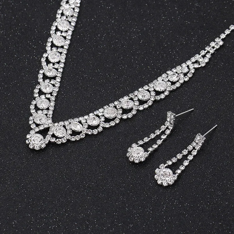 Conjuntos de joyas de boda TREAZY Sier Color Rhinestone Cristal nupcial para mujeres Collar Pendientes Pulsera Conjunto Accesorios_voghion.com