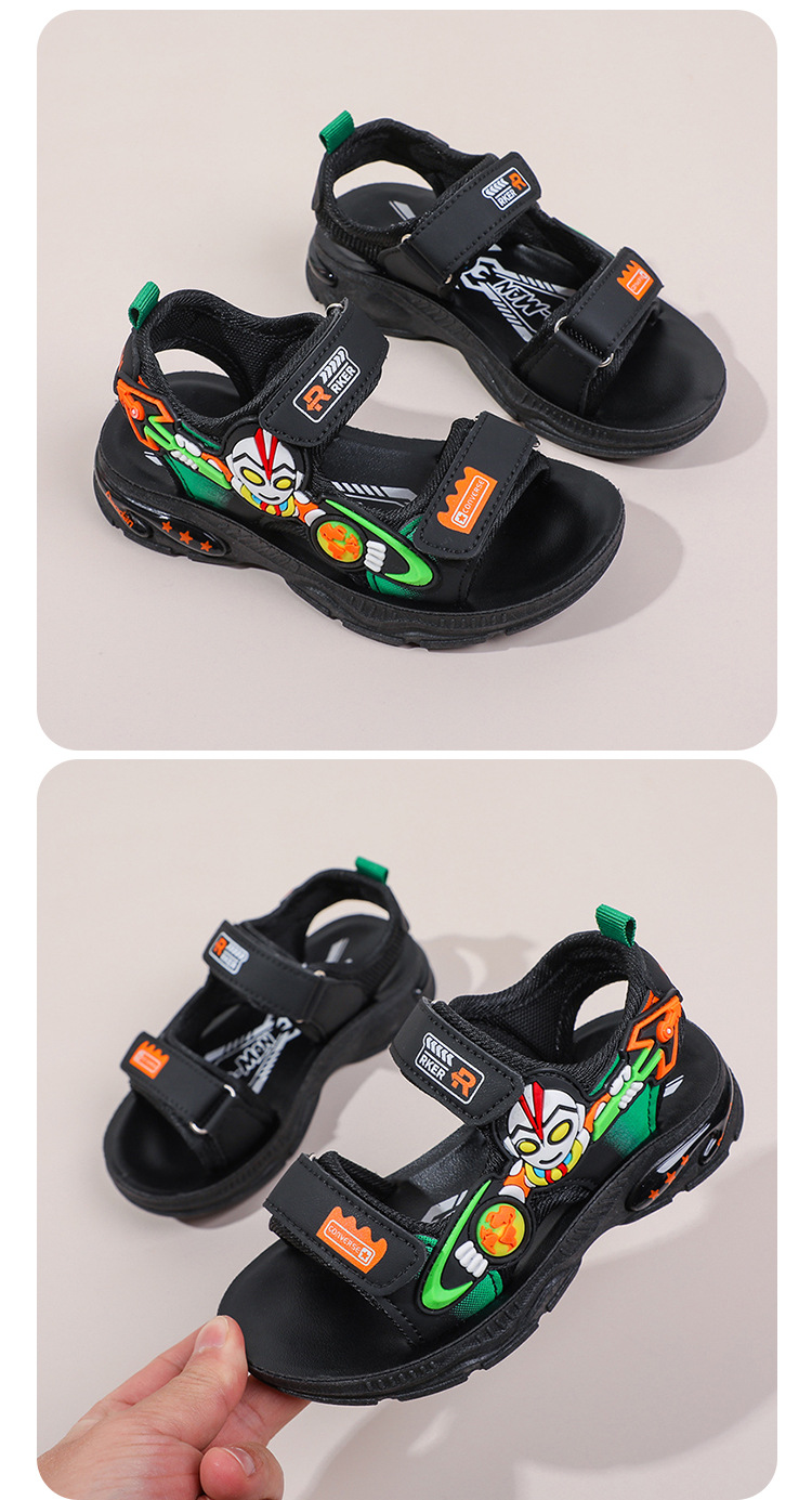 Boys' Cartoon Velcro Soft Sole Sports Middle School Children's Beach Sandals, Students' Casual Sandals_voghion.com