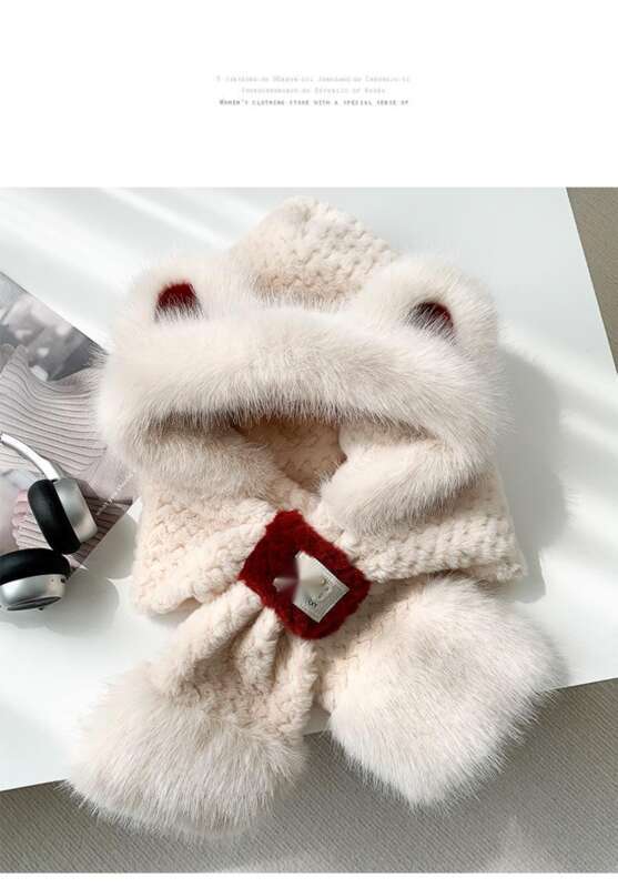 Sciarpa di pelliccia da donna per autunno e inverno, spessa protezione per le orecchie, circonferenza della testa grande, viso piccolo, rosso angora_voghion.com