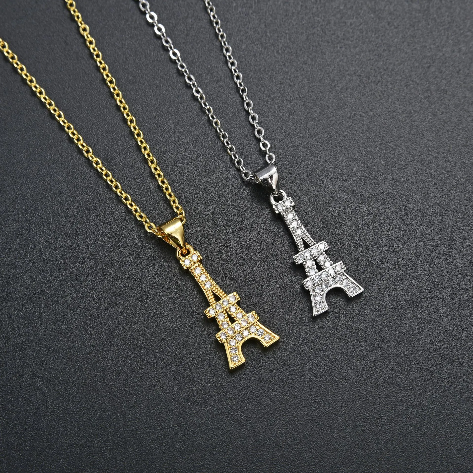 Colliers pendentifs couleur argent en forme de tour Eiffel, chaîne de clavicule, breloque, bijoux de fiançailles exquis pour femmes_voghion.com