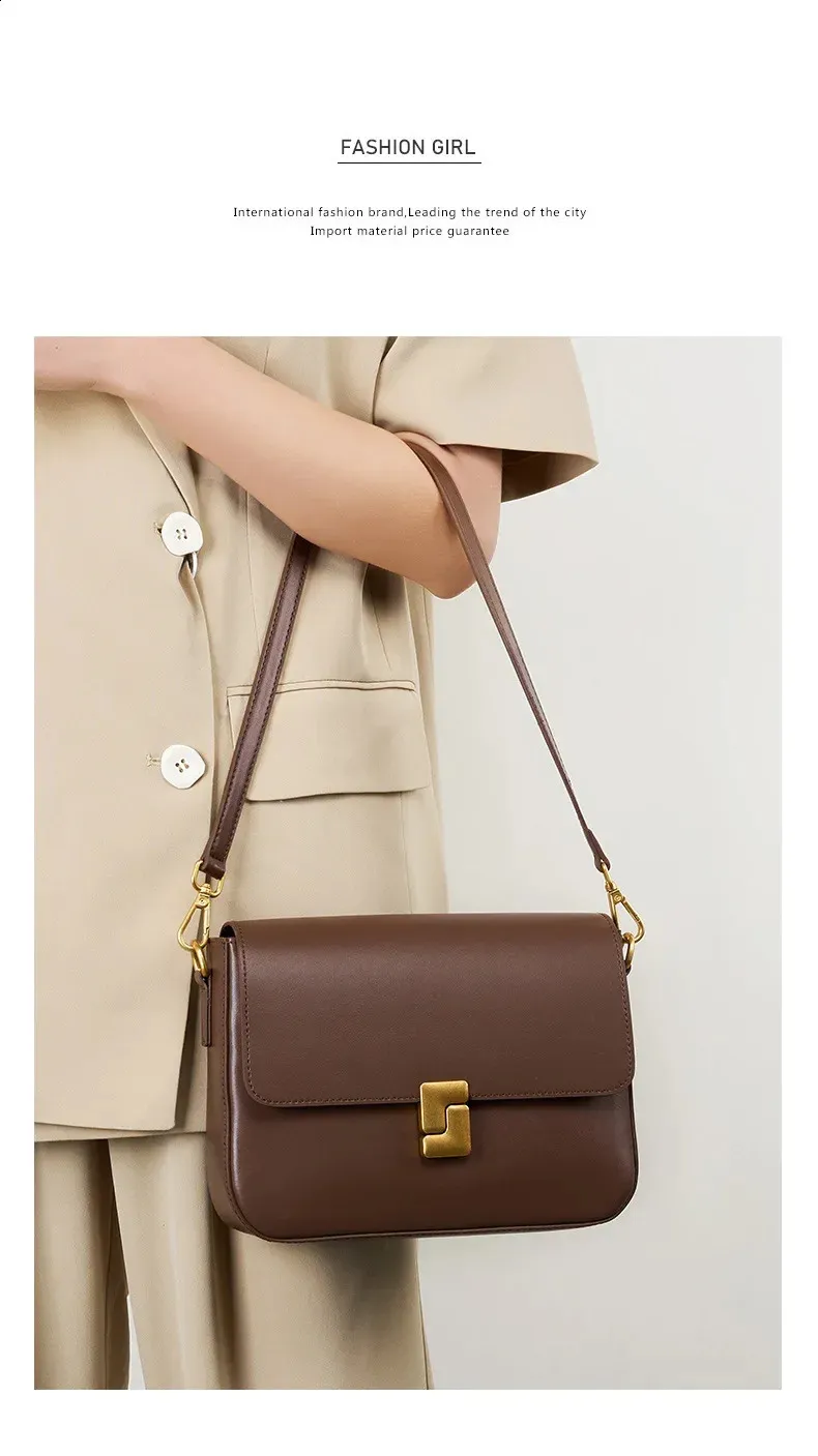 Crossbody- och axelremsväska i äkta läder med guldspänne för dam_voghion.com