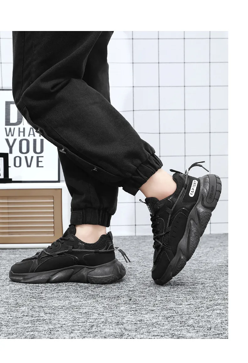 Pantofi sport pentru bărbați, negri, cu aspect de plasă, respirabili și greoi, model modern, interior versatil, sport, sport, alergare, transport gratuit_voghion.com