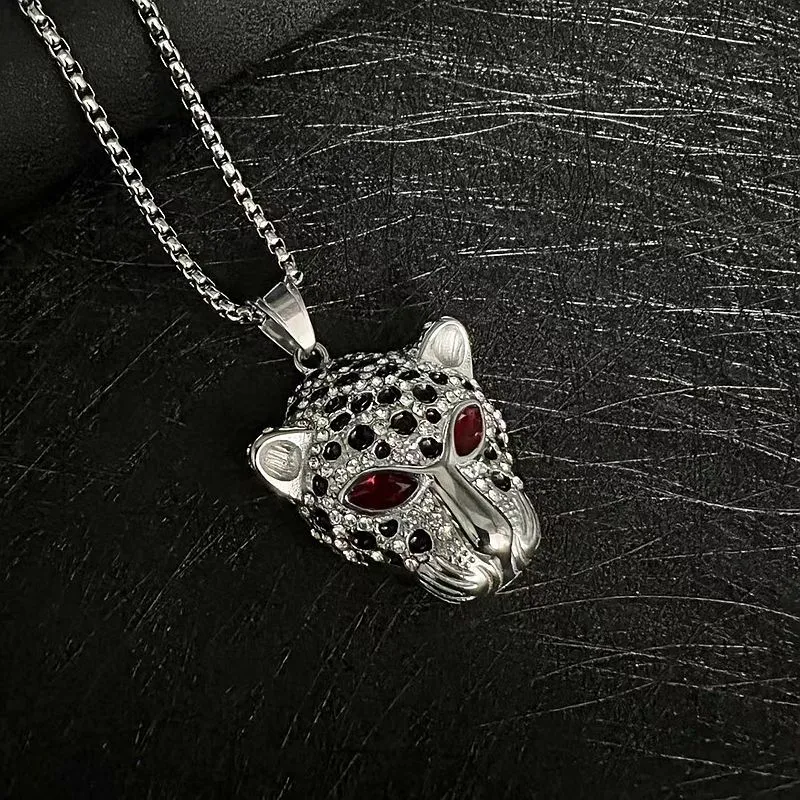 Collier avec pendentif tête de léopard Hip Hop Cool cadeau pour hommes en acier titane plaqué or bijoux rap_voghion.com