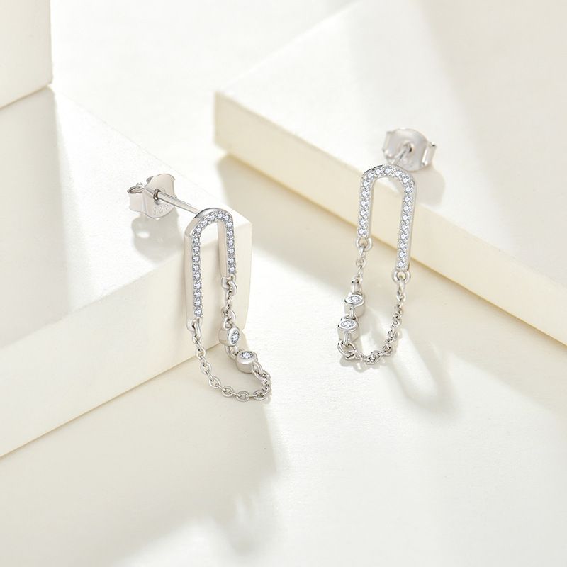 Earrings sterg chain zircon earrings female sier jewelry processing_voghion.com