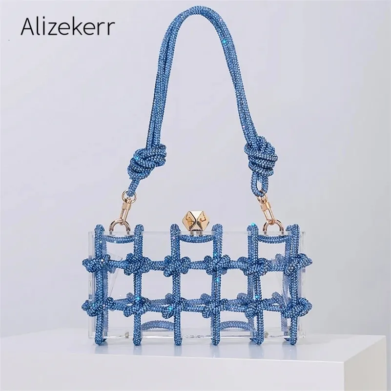 Dia Clear Acrylic Box Evening Clutch Bags Women Boutique Woven Knotted Rope Rhie Purses And Handbags Wedding Party_voghion.com