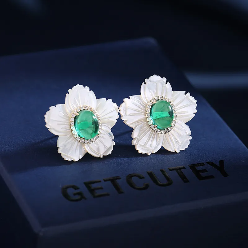 Orecchini retrò coreani da donna in argento con zircone a forma di conchiglia, fiore, minimalista, orecchini da suola, gioielli di design_voghion.com