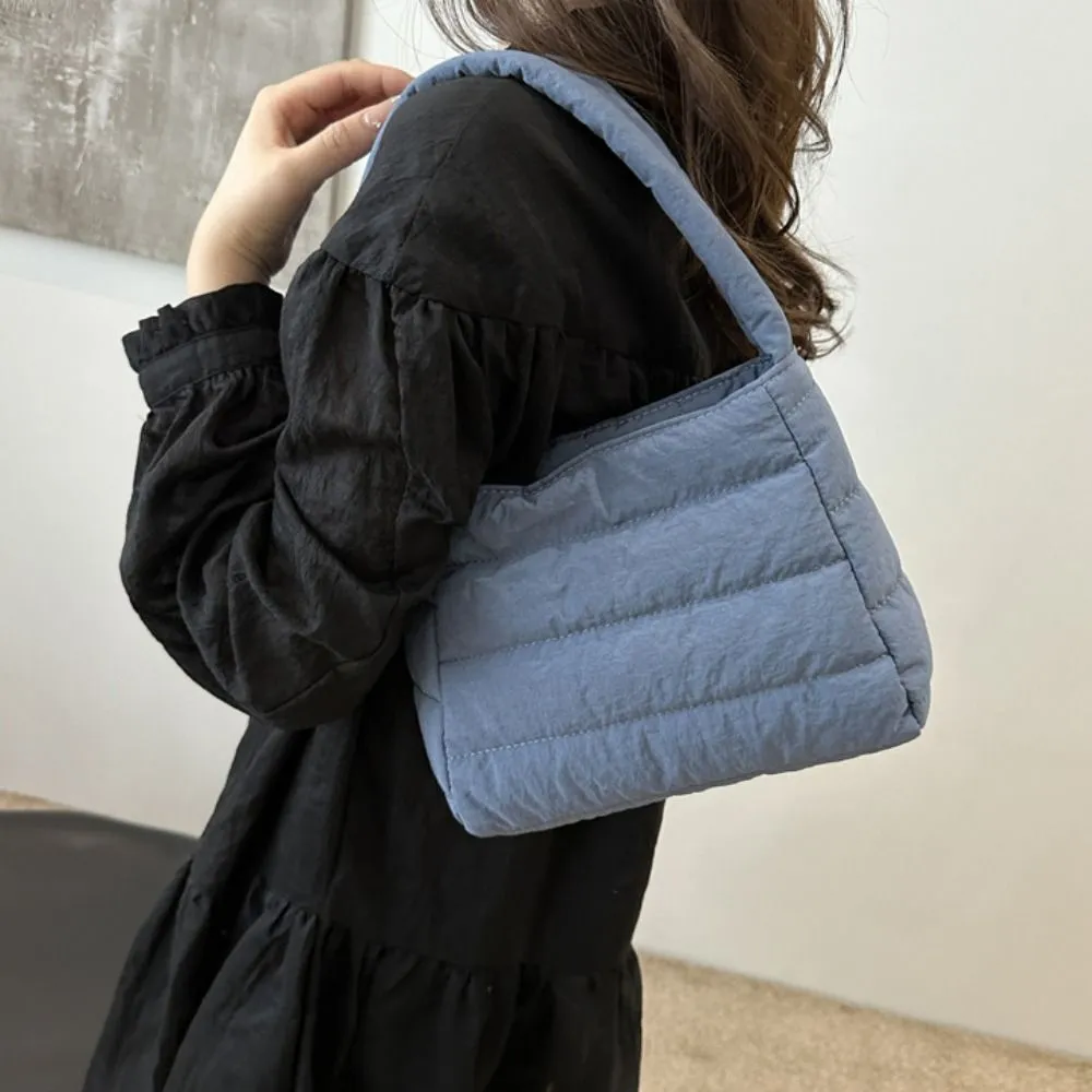 Borsa a tracolla imbottita quadrata trapuntata in nylon con spallacci larghi, imbottita sottobraccio, leggera in tela, borsa a mano per la scuola_voghion.com