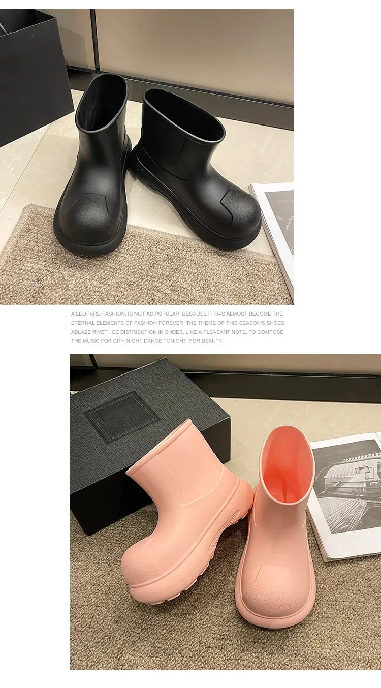 Módní dámské úzké roztomilé venkovní nepromokavé holínky s tlustou podrážkou z EVA, jednoduché a praktické 241031_voghion.com