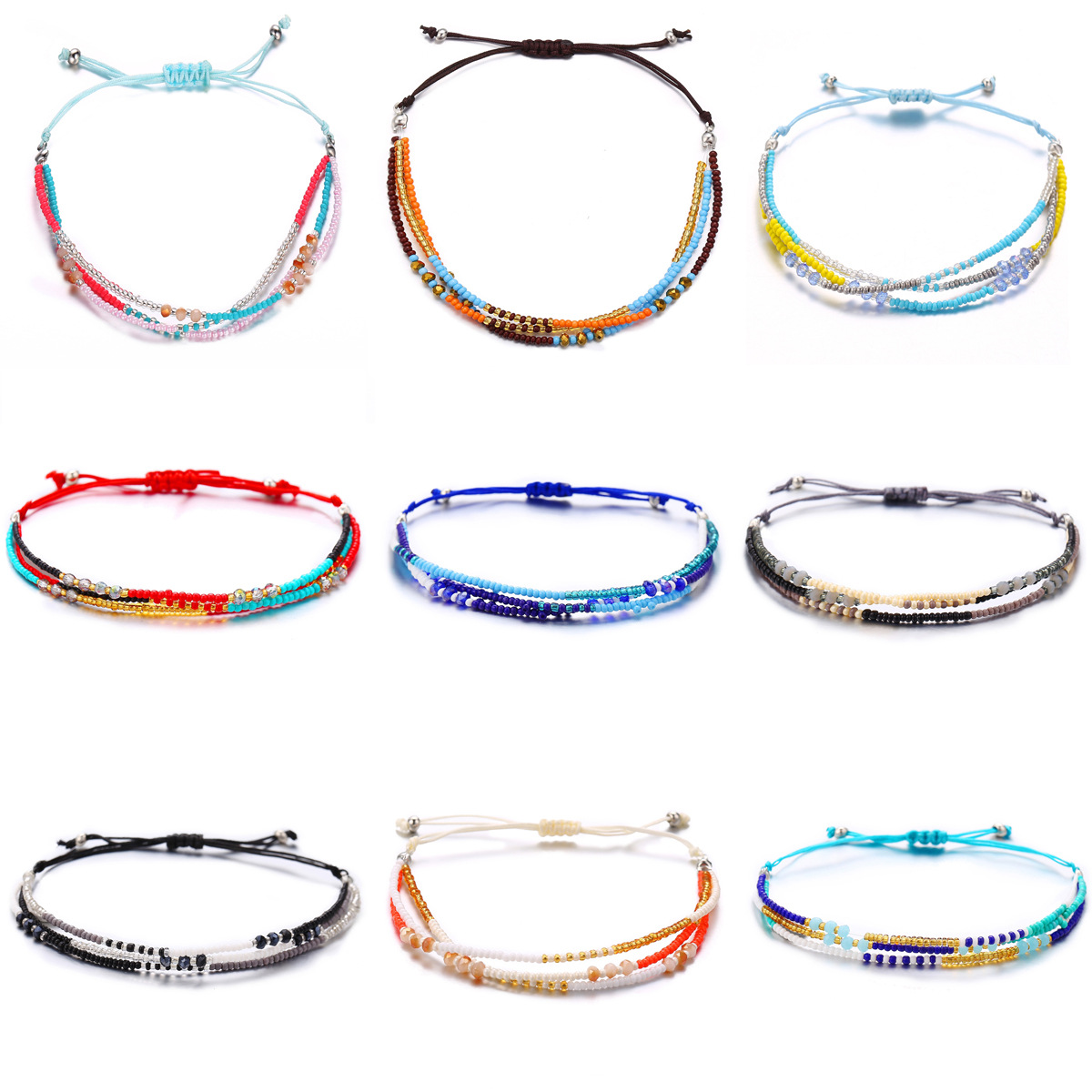Nueva pulsera de cuentas push-pull, estilo étnico retro creativo, pulsera de cuentas simples de color para mujeres