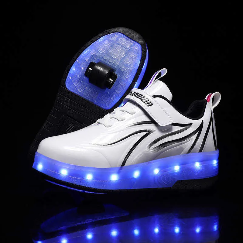 Kinderen One Two Wheels lichtgevende sneakers goudroze lichtgevende rolschaatsen kinderen led schoenen jongens meisjes USB-oplaadbaar_voghion.com