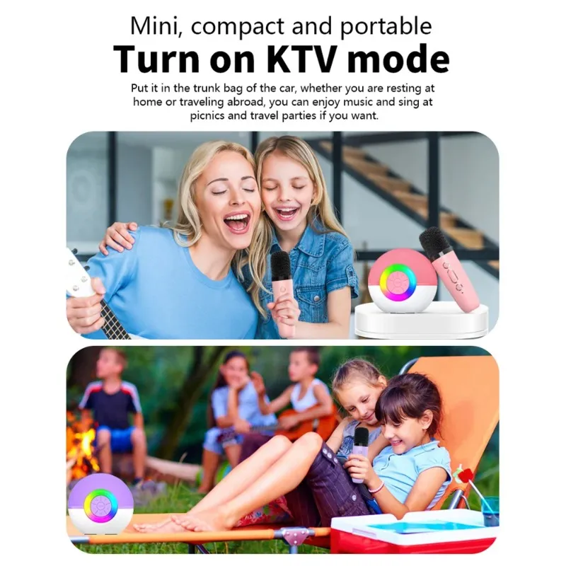 Kinder Erwachsene Mini Karaoke Hine Lautsprecher Mit 2 Protable Bluetooth Drahtlose Mikrofon Spielzeug Haltegriff Für Mädchen Jungen Hause_voghion.com