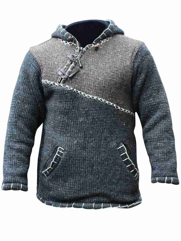 Maglione con cappuccio da uomo, a maniche lunghe, in maglia, con patchwork, casual, invernale, alla moda, per ragazzi_voghion.com