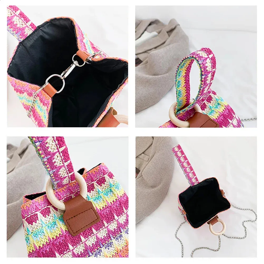 Sommer-Stroheimer für Damen, Handtasche, Rattan, Strand, Boho, lässig, bunt, gewebter Griff, Schultertasche, Umhängetasche, Handytasche_voghion.com