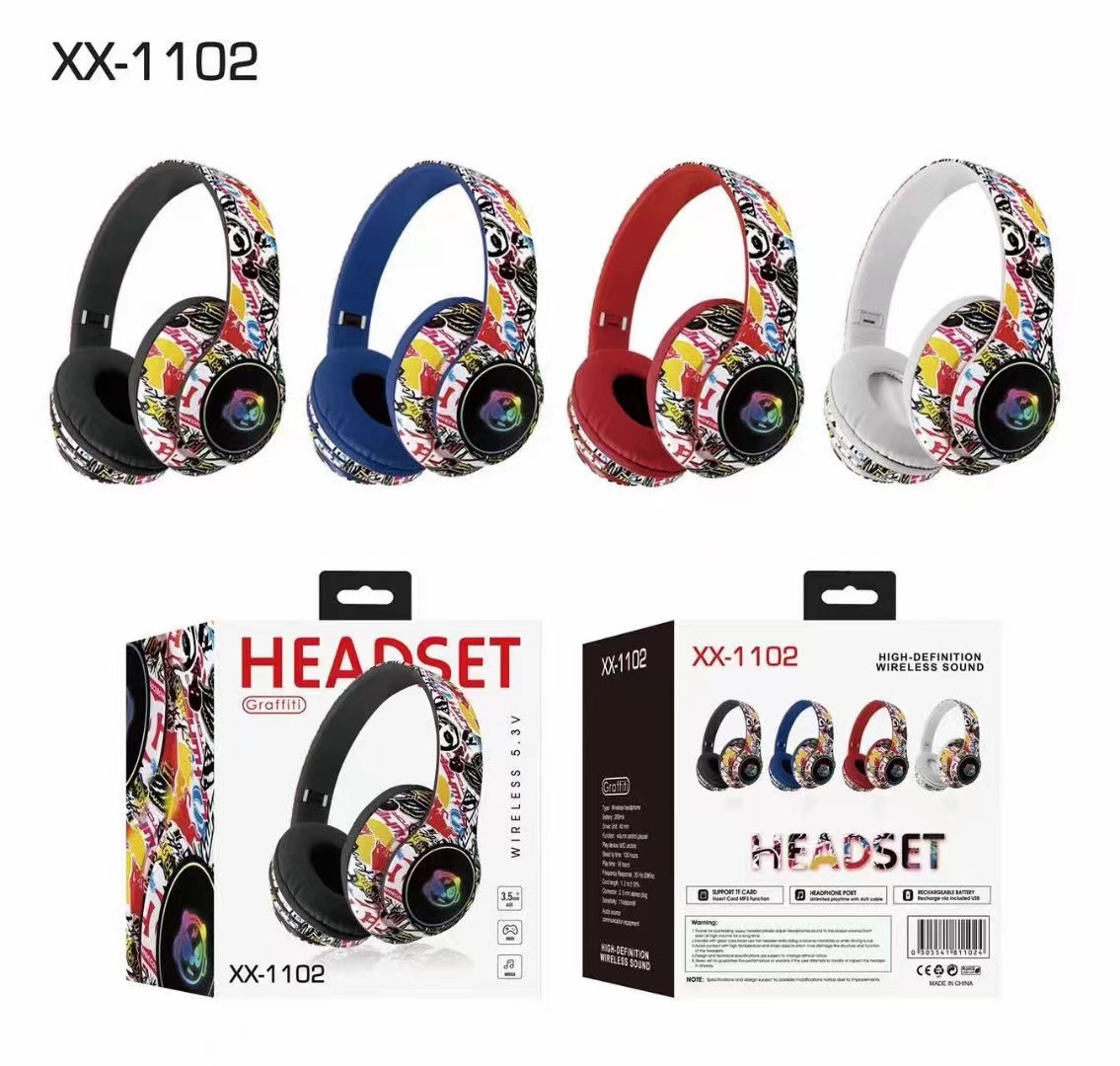 Cuffie auricolari Bluetooth XX-1102 Graffiti economiche Cuffie over-ear Cuffie da gioco per PC wireless_voghion.com