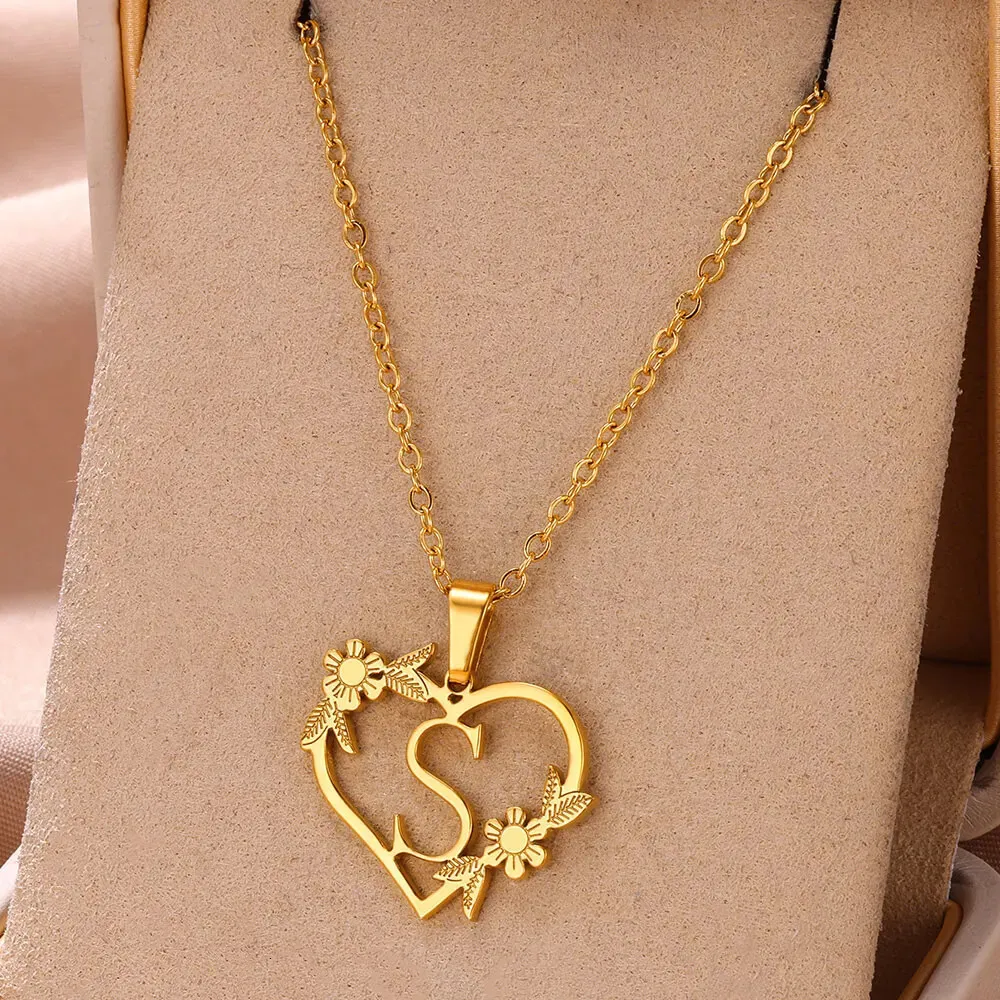 Anhänger Halsketten AZ Edelstahl Schmuck Initiale Herzanhänger geeignet für Frauen Liebeskette Anfangsbuchstabe_voghion.com