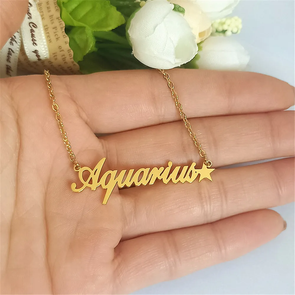 Lot de 10 colliers en acier inoxydable avec 12 constellations pour femme, pendentif signe astrologique, bijoux du zodiaque, ras du cou, étoile_voghion.com