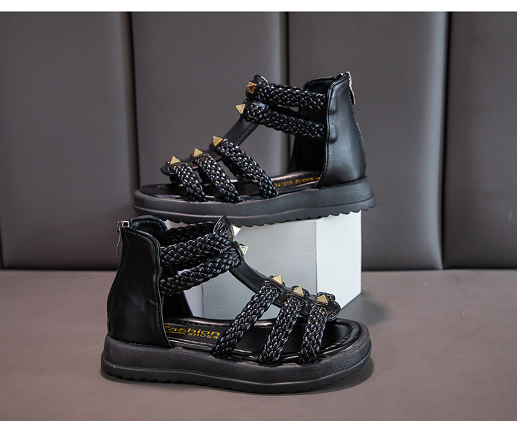 Sandali da ragazza Estate 2024 Scarpe da principessa open toe di nuova moda, scarpe romane per bambine con suola morbida per bambini grandi_voghion.com