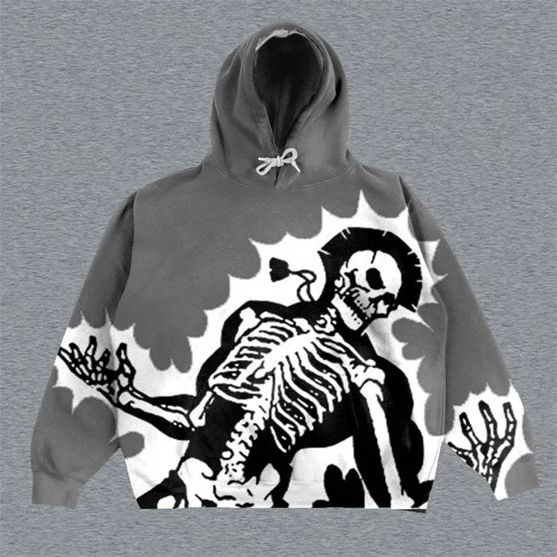 Sudadera con capucha de diseñador Y2K Hip Hop con estampado de dibujos animados de calaveras, abrigo negro Ultra David, ropa gótica para hombres y mujeres_voghion.com