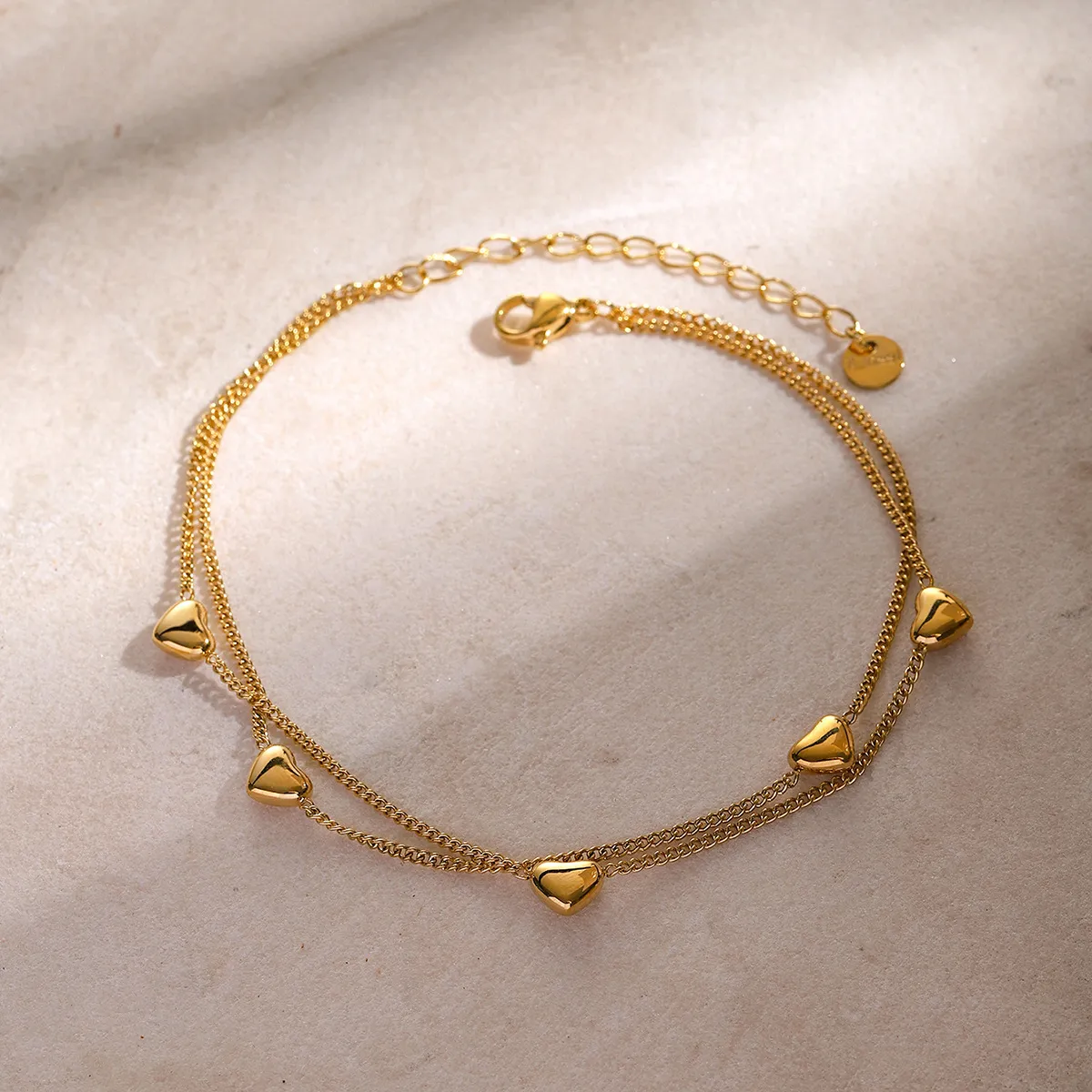 Gold Edelstahl Doppel-schicht Liebe Kleine Anhänger Fußkettchen für Frauen 2024 Sommer Neue Strand Shopping Party Schmuck Kostenloser_voghion.com