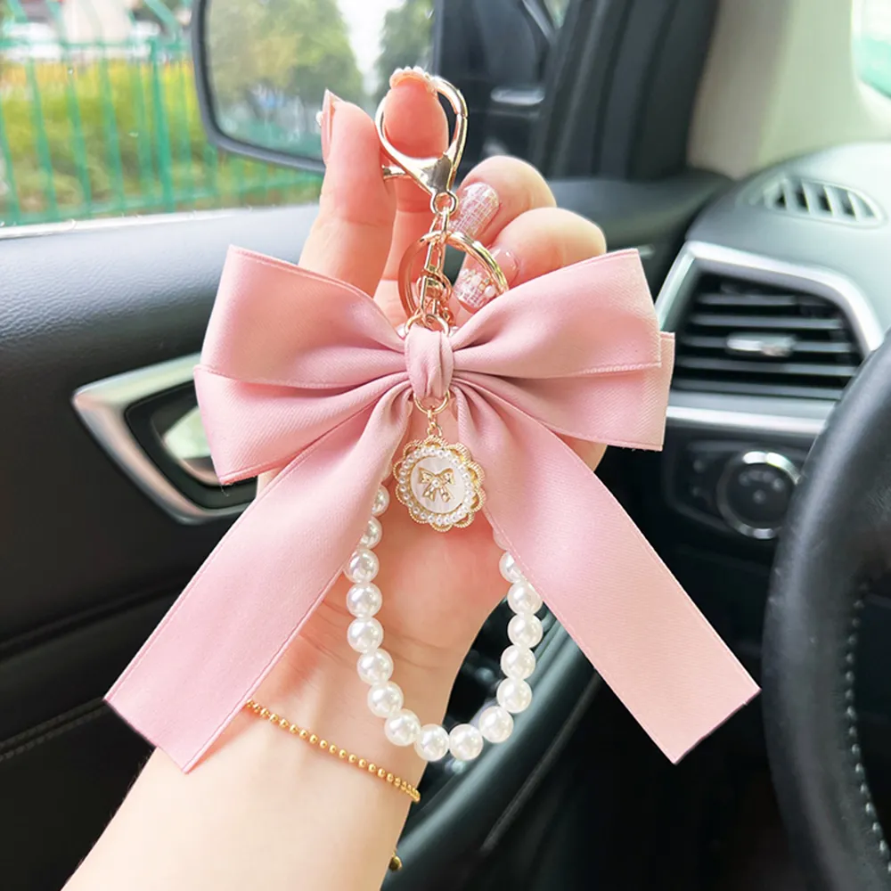 Y2K Band Bowknot Perlen Anhänger Charm Schlüsselanhänger Elegantes Perlenarmband Schlüsselanhänger Süße Kette Handy Schlüsseltasche Behänge_voghion.com