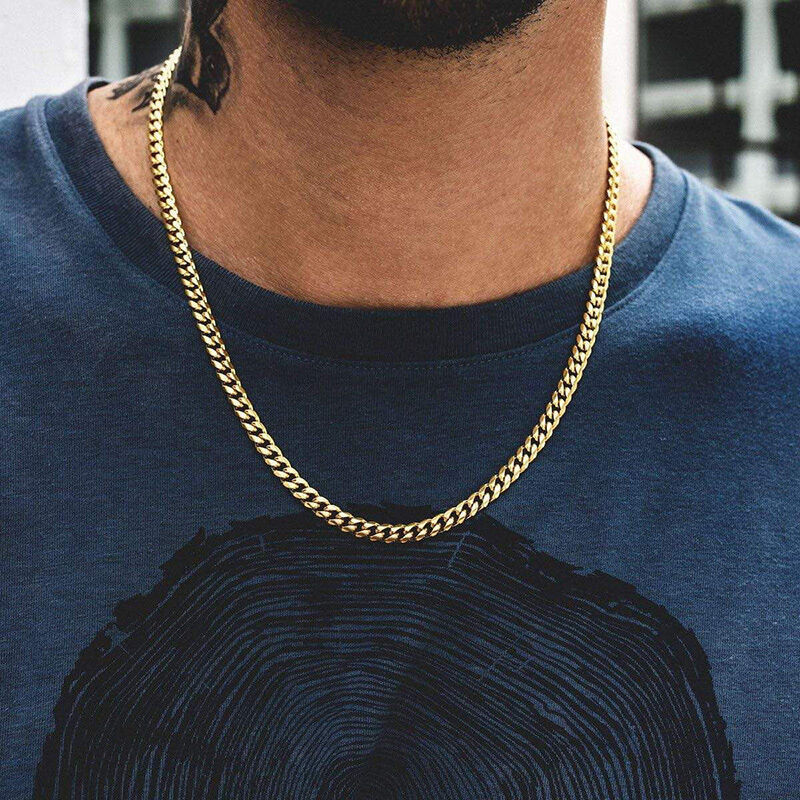 Collana cubana Vnox per uomo e donna, girocollo a catena con maglie in acciaio inossidabile punk di base, metallo massiccio color oro vintage_voghion.com