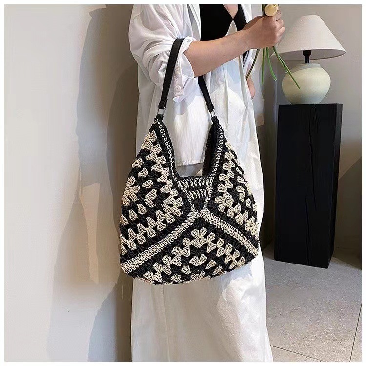 Geantă nouă țesută manual, stil pădure, stil retro, cu plasă goală, roșie, de mână, de umăr, de mână, de subraț_voghion.com