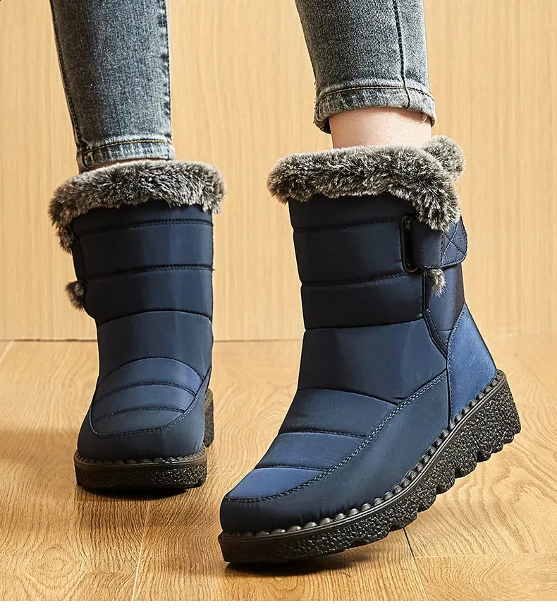 Trend Womens Winter Ankle Low Botas Mujer Waterproof Snow Boots Fur Leather Shoes 241116_voghion.com