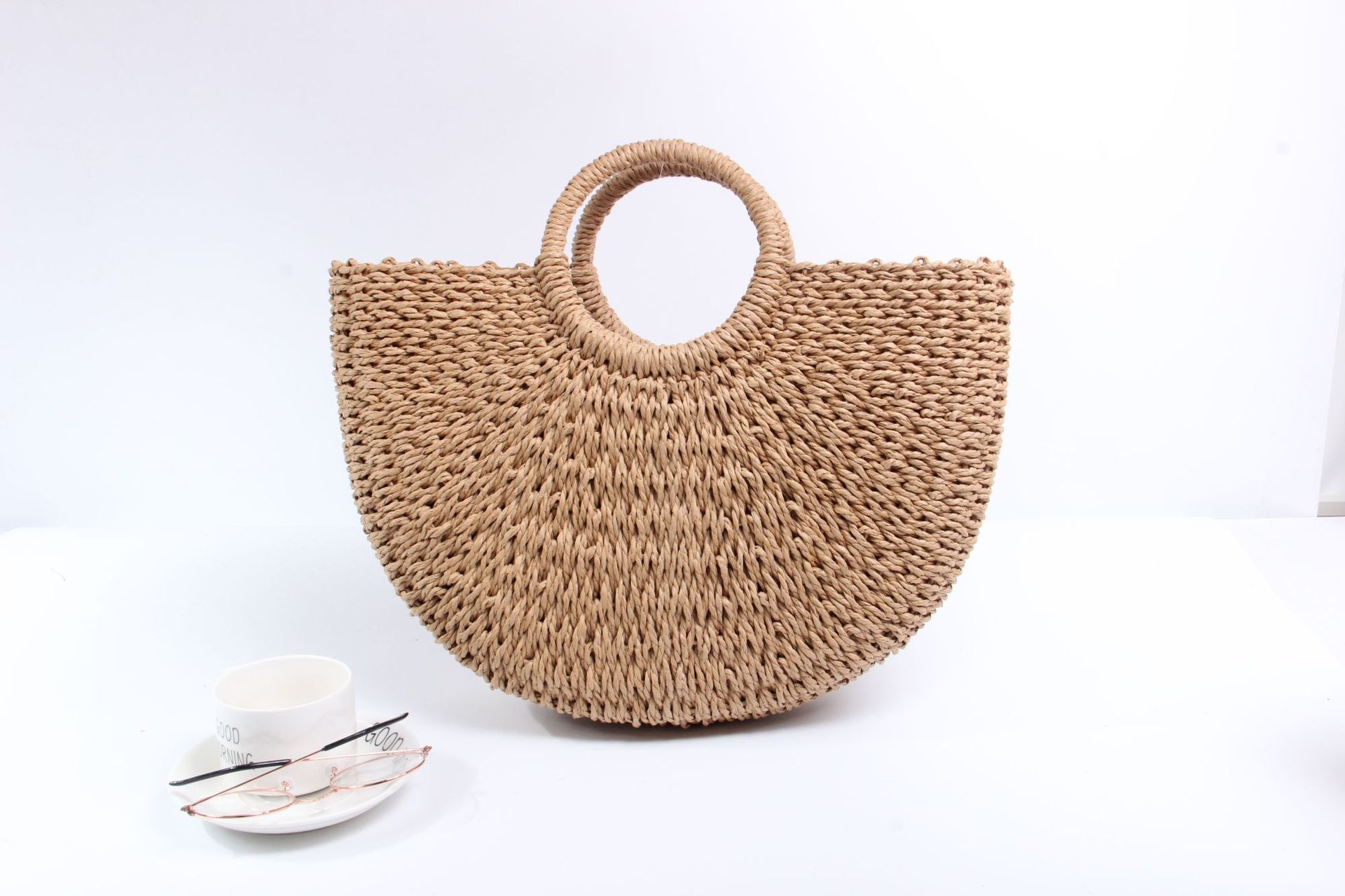 wiosenno-letnia torba słomkowa papierowa lina okrągła torba wiaderkowa prosta tkana torba damska w stylu retro casualowa torebka_voghion.com