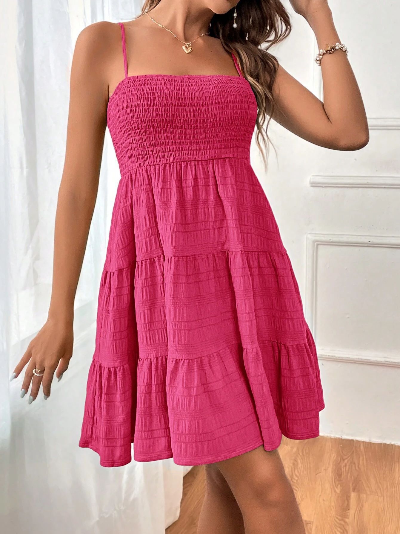 2025 Women's Summer New One Collar Thin Strap Solid Color Versatile Texture Dress_voghion.com