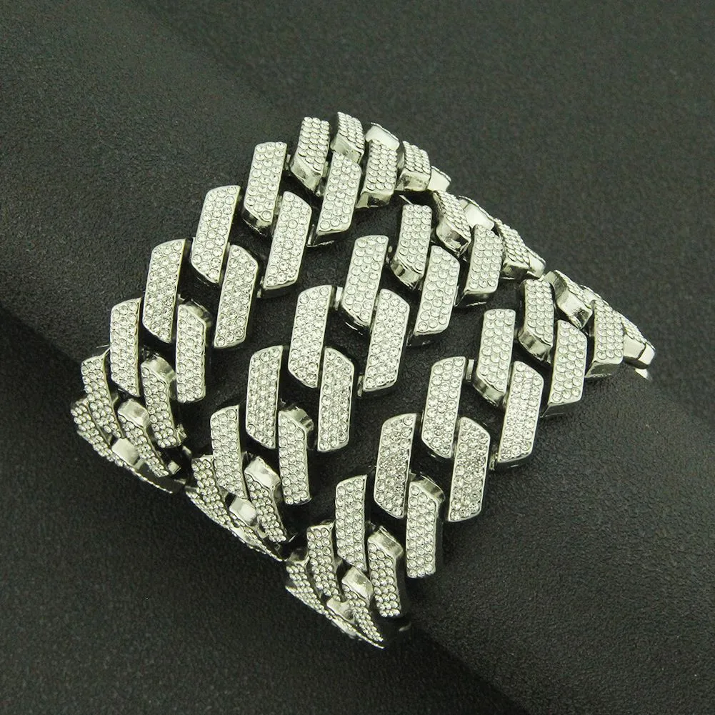 Set di bracciali a catena a maglie cubane, collana in metallo placcato oro pesante con zirconi per ragazzi e ragazze, design con fibbia, gioielli alla moda_voghion.com