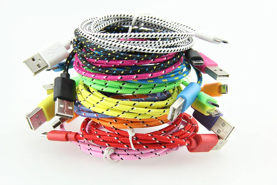 Fabric Braided Charging Round Coloful Nylon Data Sync USB Charger Cord 3m 10ft 2m 6ft 1m 3ft Cable For Mobile Phone_voghion.com