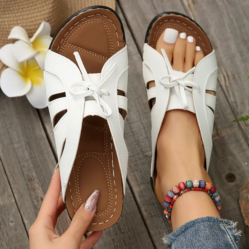 Vintage Lucyever Knowknot Plateau-Slides Schuh Damen Leichte weiße Keilpantoffeln Damen Strandsandalen mit weicher Sohle_voghion.com