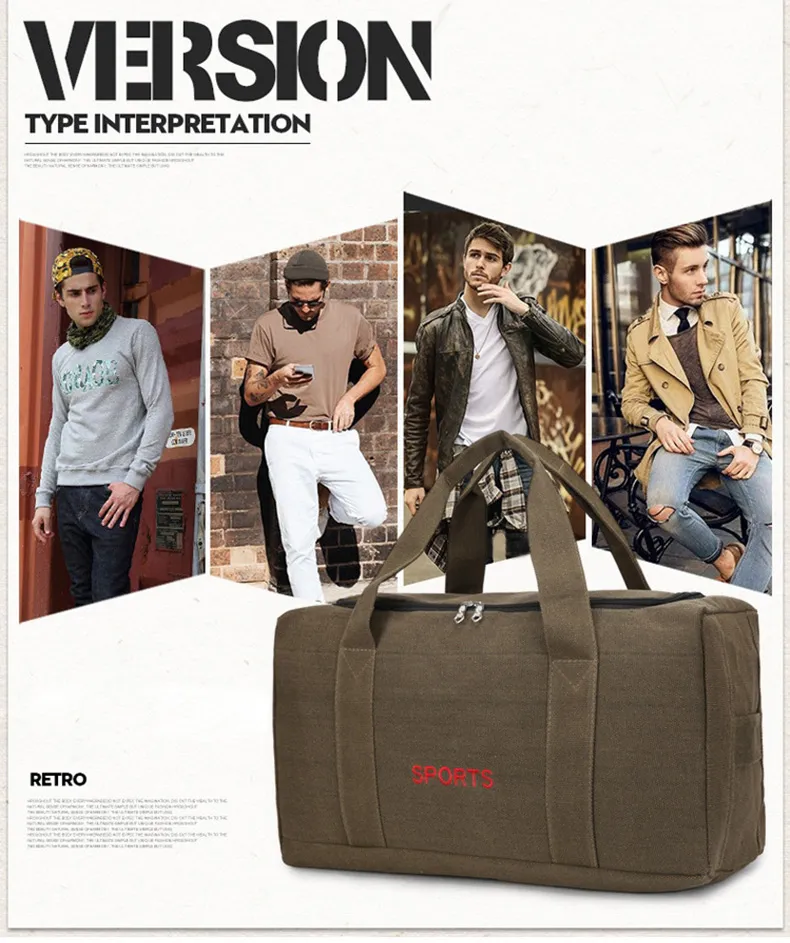 Unisex Vintage Canvas Travel Large Capacity Duffel Hand Lage Gym Pack Multifunction Sac De Voyage Weekend Bag_voghion.com