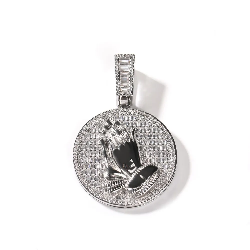 Collana con ciondoli Hip Hop che giocano con le mani, bling, regali di gioielli religiosi con zirconi completi_voghion.com