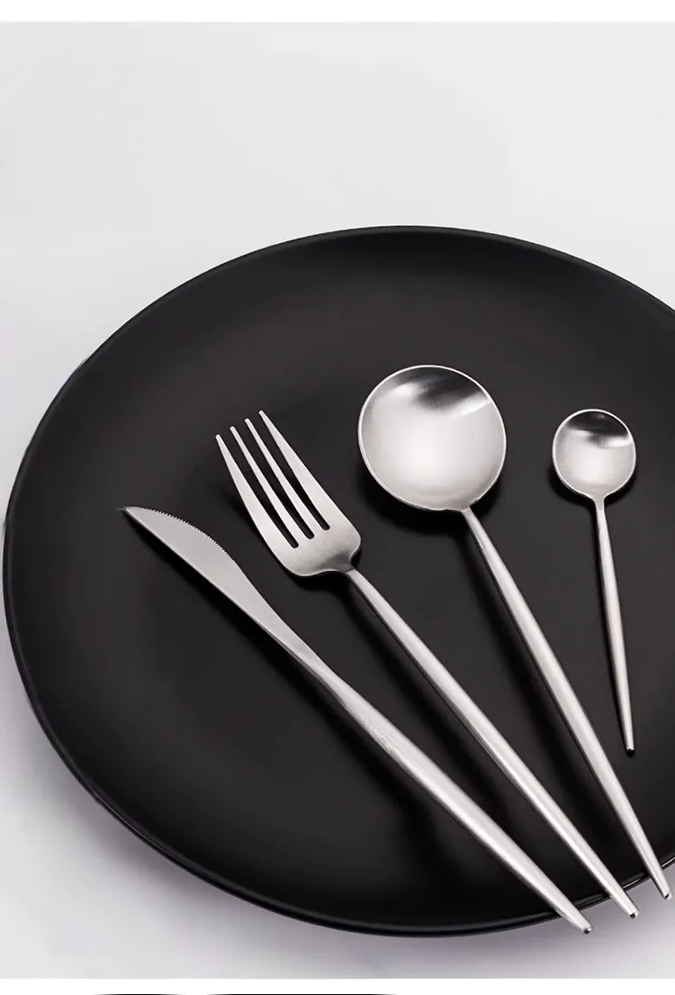 Conjunto de talheres de aço inoxidável de alta qualidade estilo ocidental, faca de bife de sobremesa, garfo e colher, quatro conjuntos_voghion.com