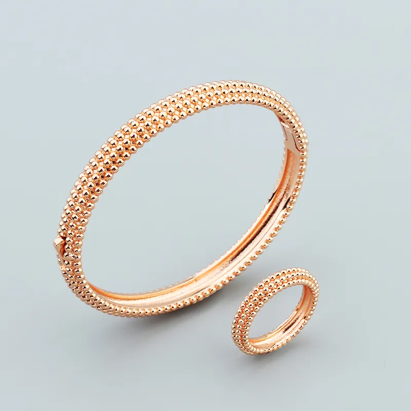 Beaded Bracelet And Ring Set In Rose Gold And Silver For Women_voghion.com