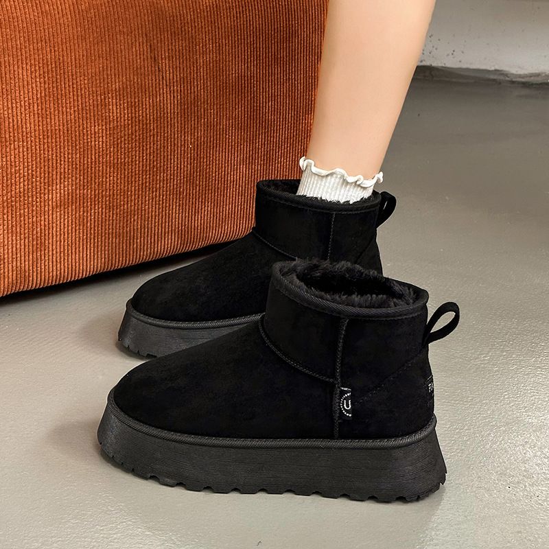 Stivali da neve con suola larga per donna in inverno 2024, con pelle scamosciata spessa e morbida, scarpe versatili in cotone tubolare corto nord-est_voghion.com