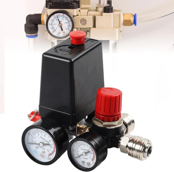 1/4" drukregelaar met schakelaar voor compressor, 230V, 20A, 8 bar, IP44_voghion.com