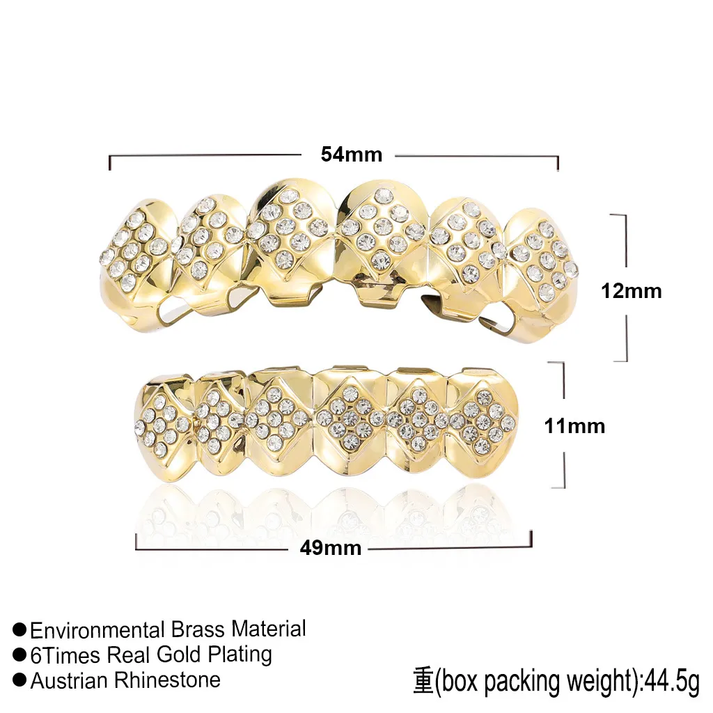 Echtes Gold Vampirzähne Fang Grillz Punk Hiphop CZ Cubic Zirkon Poker Buchstaben Iced Out Dia Grills Zahnspangen Zahnkappe_voghion.com