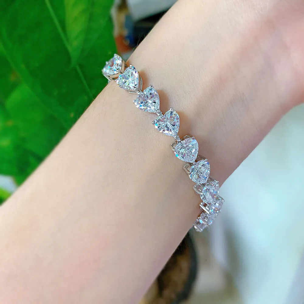 Smykker S Sterling Sier Full Diamond Heart Armbånd Mote Ins Stil_voghion.com