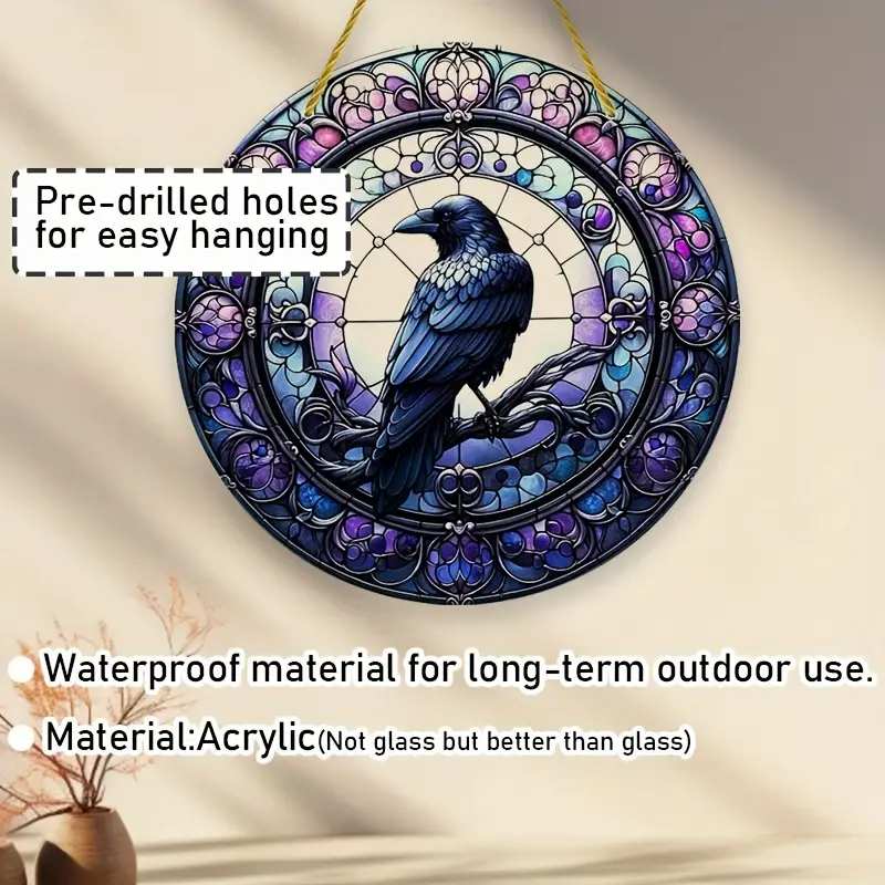 Raven In Tophat Suncatcher - 8" Whimsical Acrylic Art. Gothic Farmhouse Decor For Porch Or As A Quirky Gift._voghion.com