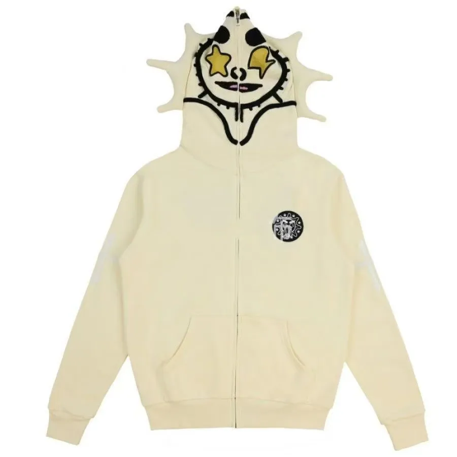 2024 Hot Fast Glo Gang Y2K Style Full-Zip High Street Inspired Hoodie With 3D Printed & Skull Design For Men Women -Bold_voghion.com