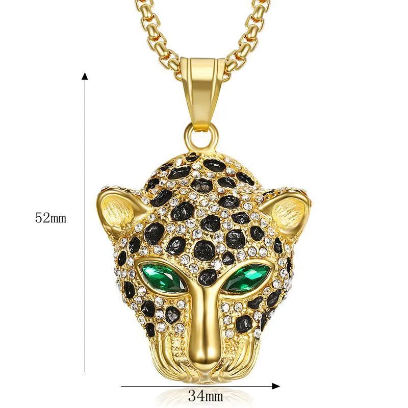 Collier avec pendentif tête de léopard Hip Hop Cool cadeau pour hommes en acier titane plaqué or bijoux rap_voghion.com