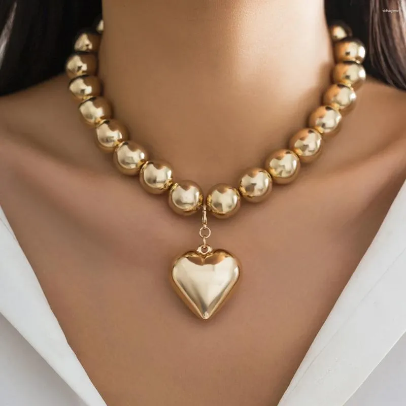 Collane con ciondolo IngeSight.Z Punk Metal Peach Heart Collana per donna Vintage Oro Colore CCB Perline Choker Party_voghion.com